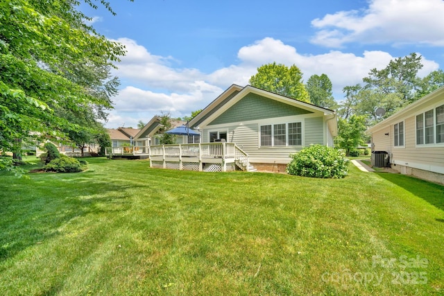 145 Fairway View Dr, Etowah, NC 28729 - back of property featuring central air condition unit, a deck, and a lawn