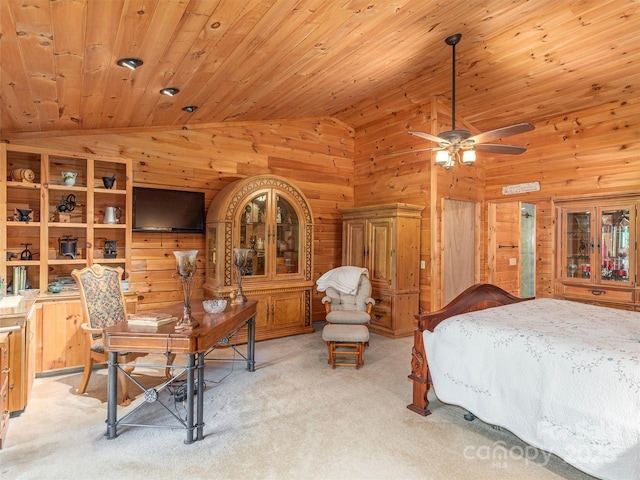 47 Tammy Dr, Maggie Valley, NC 28751 - bedroom featuring vaulted ceiling, wood walls, carpet, and wooden ceiling