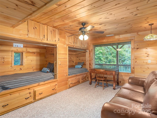 47 Tammy Dr, Maggie Valley, NC 28751 - carpeted bedroom featuring wood ceiling and wooden walls
