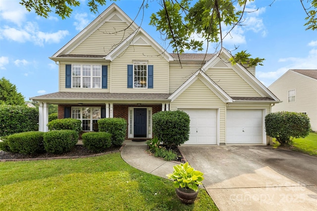 4612 Maple Crest Pl, Harrisburg, NC 28075 - traditional-style house with driveway, a front lawn, a garage, and a shingled roof