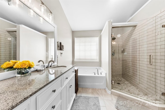 4612 Maple Crest Pl, Harrisburg, NC 28075 - full bathroom with vanity, a bath, and a stall shower