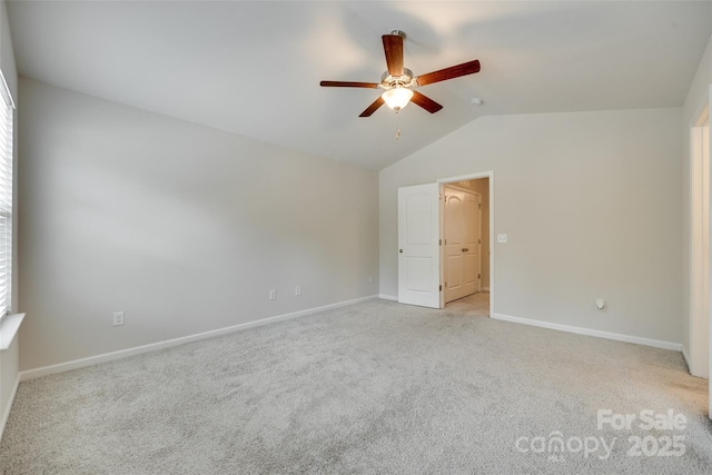 463 W Barr St, Lancaster, SC 29720 - empty room with lofted ceiling, ceiling fan, light colored carpet, and baseboards