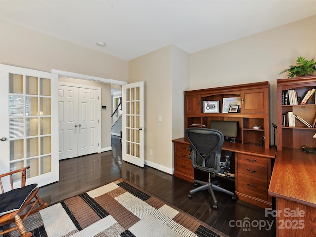 105 Beech Bluff Dr, Mount Holly, NC 28120 - home office featuring french doors and dark wood-type flooring