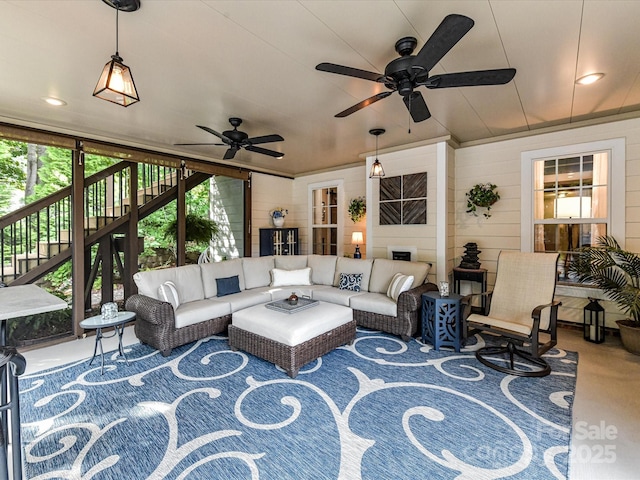 105 Beech Bluff Dr, Mount Holly, NC 28120 - living room with a ceiling fan and carpet flooring