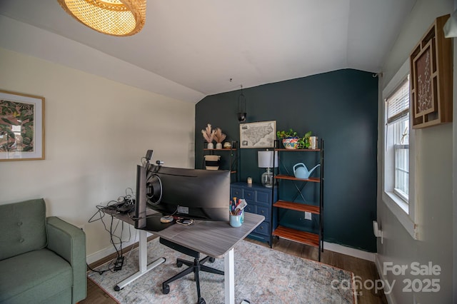 2206 Whitworth Rd, Cherryville, NC 28021 - home office featuring wood finished floors, vaulted ceiling, and plenty of natural light