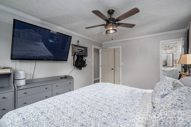 2206 Whitworth Rd, Cherryville, NC 28021 - bedroom featuring a textured ceiling, ornamental molding, a ceiling fan, and ensuite bathroom