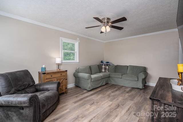 2206 Whitworth Rd, Cherryville, NC 28021 - living room with light wood-type flooring, ceiling fan, a textured ceiling, and crown molding