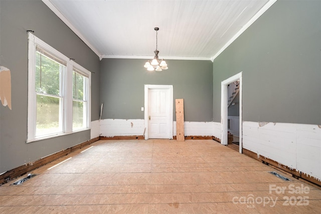 1637 N College Ave, Newton, NC 28658 - unfurnished dining area with crown molding and a chandelier