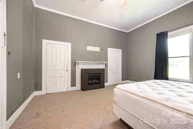 1637 N College Ave, Newton, NC 28658 - carpeted bedroom with ornamental molding, a fireplace, and baseboards