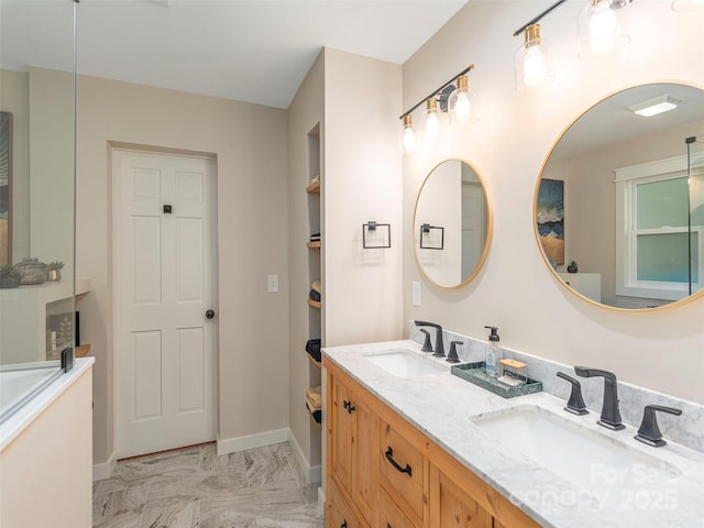 1903 Mauney Cove Rd, Waynesville, NC 28786 - full bathroom with double vanity, marble look tiles, and a bath
