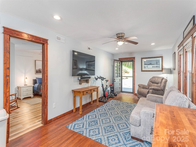 1903 Mauney Cove Rd, Waynesville, NC 28786 - living area featuring ceiling fan, wood finished floors, and recessed lighting