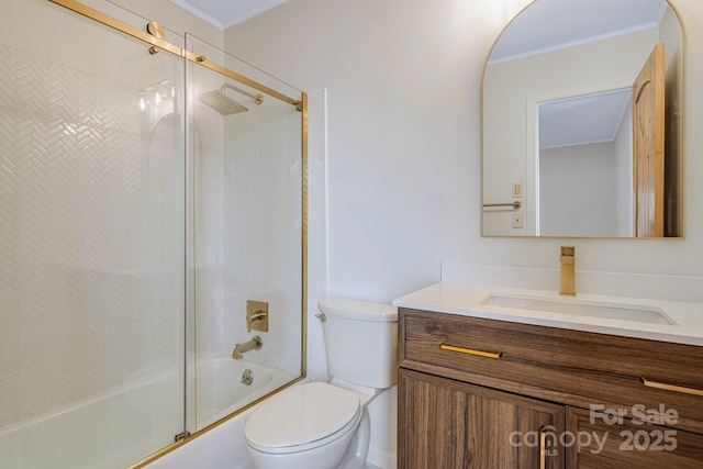 471 Highlands View Rd, Highlands, NC 28741 - bathroom with crown molding, vanity, toilet, and combined bath / shower with glass door
