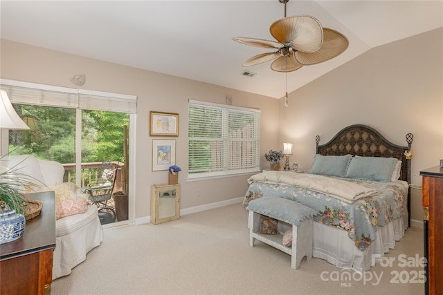 73 Ridgetop Cir Unit 302, Brevard, NC 28712 - bedroom featuring access to outside, carpet flooring, lofted ceiling, and a ceiling fan