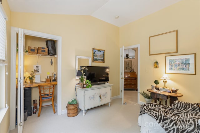 73 Ridgetop Cir Unit 302, Brevard, NC 28712 - bedroom with vaulted ceiling and carpet flooring