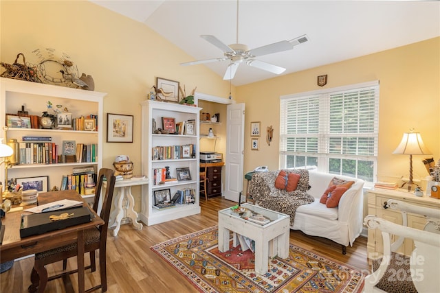 73 Ridgetop Cir Unit 302, Brevard, NC 28712 - living area with a ceiling fan, light wood-type flooring, and lofted ceiling