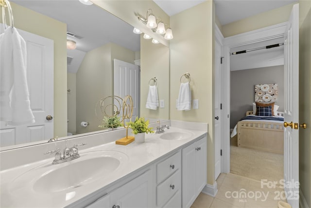 1336 Dobson Dr, Waxhaw, NC 28173 - bathroom with connected bathroom, double vanity, and tile patterned flooring