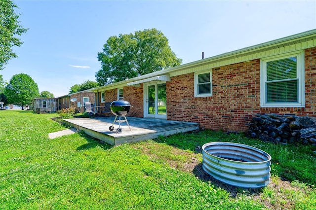 3413 Fallston Rd, Shelby, NC 28150 - view of grassy yard with a wooden deck and french doors
