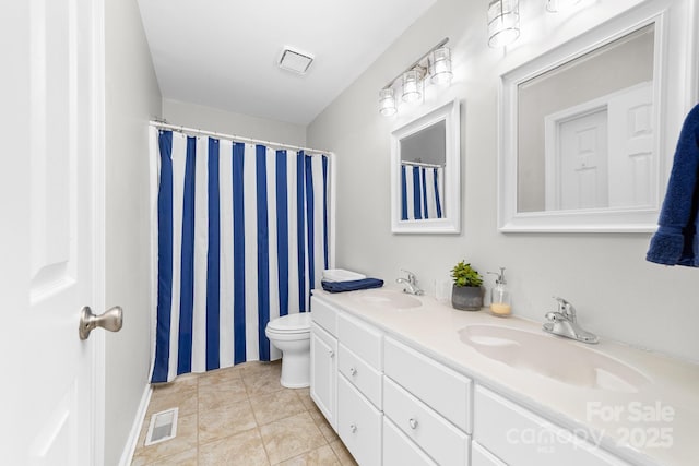 12712 Hollyhock Ln, Huntersville, NC 28078 - full bathroom with double vanity, tile patterned floors, and curtained shower