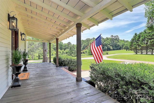 604 Ferguson Ridge Rd, Gastonia, NC 28052 - wooden terrace featuring a lawn and view of wooded area