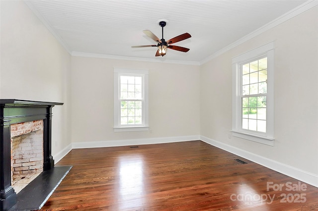 604 Ferguson Ridge Rd, Gastonia, NC 28052 - unfurnished living room with crown molding, dark wood finished floors, a ceiling fan, and baseboards