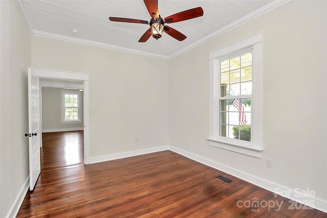 604 Ferguson Ridge Rd, Gastonia, NC 28052 - empty room featuring crown molding, dark wood-style flooring, a ceiling fan, baseboards, and a smoke detector
