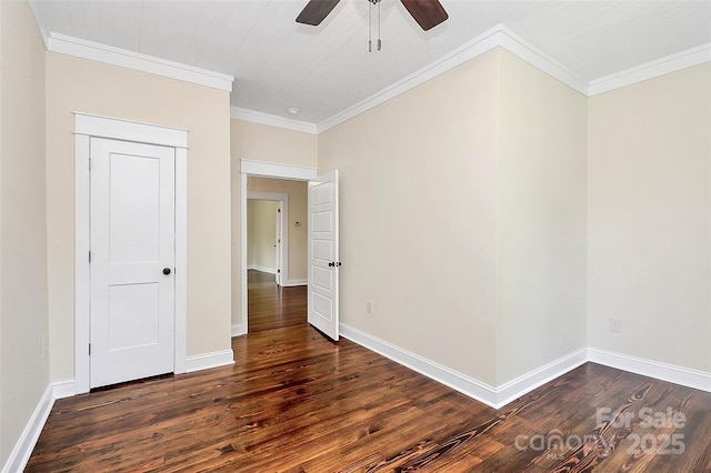 604 Ferguson Ridge Rd, Gastonia, NC 28052 - spare room with dark wood-style floors, a ceiling fan, ornamental molding, and baseboards