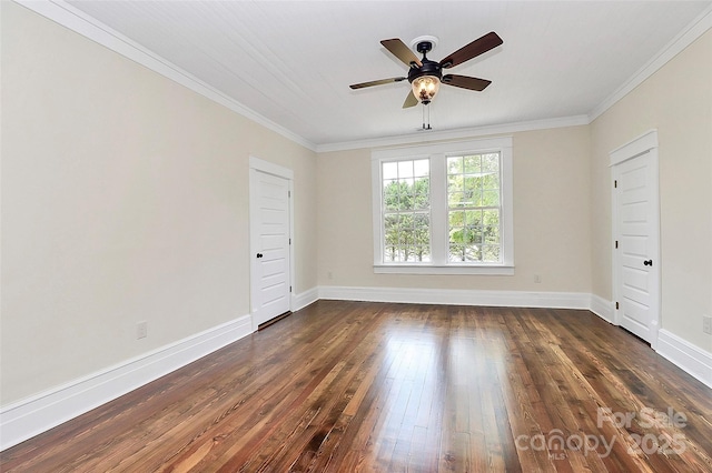 604 Ferguson Ridge Rd, Gastonia, NC 28052 - empty room with dark wood finished floors, a ceiling fan, crown molding, and baseboards