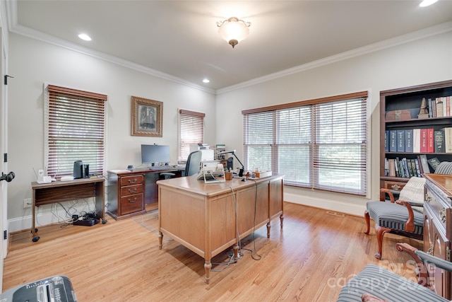 103 3rd St SW, Catawba, NC 28609 - home office featuring light wood-style floors, crown molding, and recessed lighting