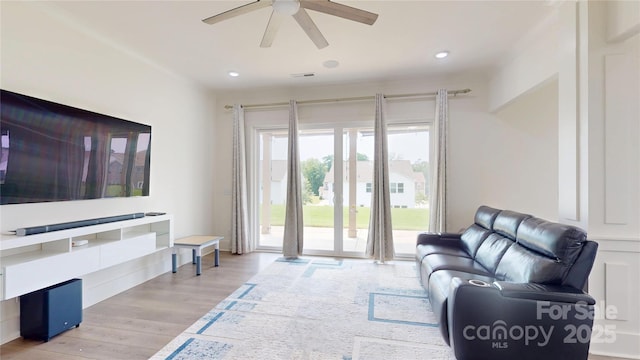 7651 Fenn Way, Fort Mill, SC 29707 - living room with a ceiling fan, wood finished floors, and recessed lighting