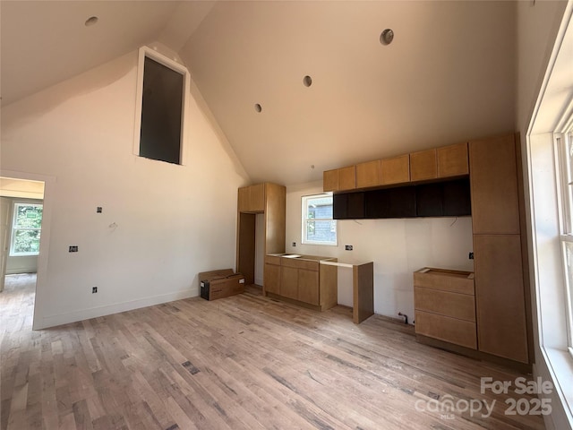 798 Country Club Dr, Waynesville, NC 28786 - unfurnished living room featuring high vaulted ceiling and light wood-style flooring