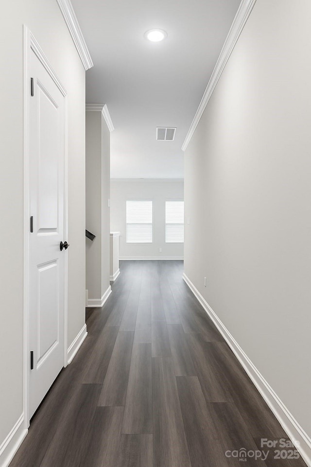 3833 Crossbane St, Kannapolis, NC 28081 - corridor featuring ornamental molding, baseboards, dark wood finished floors, and recessed lighting