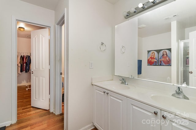10816 Pointer Ridge Dr, Charlotte, NC 28214 - bathroom with double vanity, wood finished floors, and a walk in closet
