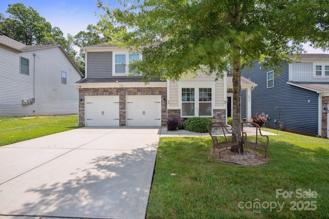 10012 Michael Crossing Dr, Charlotte, NC 28213 - view of front of home with an attached garage, a front lawn, driveway, and stone siding