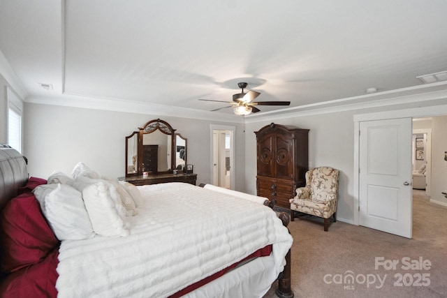 10012 Michael Crossing Dr, Charlotte, NC 28213 - bedroom featuring light colored carpet, crown molding, ceiling fan, and baseboards