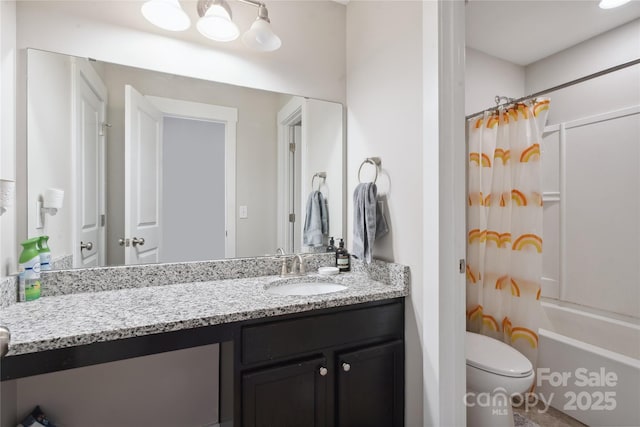 10012 Michael Crossing Dr, Charlotte, NC 28213 - bathroom featuring vanity, toilet, and shower / bath combo with shower curtain
