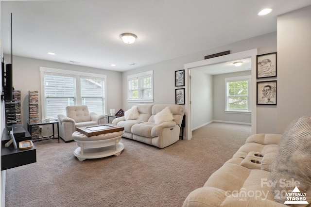 10012 Michael Crossing Dr, Charlotte, NC 28213 - living area with carpet flooring, healthy amount of natural light, recessed lighting, and baseboards