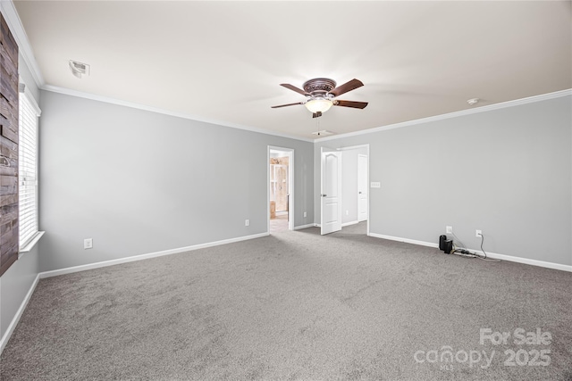 8400 Empress Ct, Charlotte, NC 28227 - carpeted spare room with a ceiling fan, crown molding, baseboards, plenty of natural light, and a fireplace