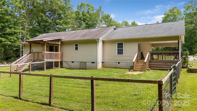 251 Vera Ln, Columbus, NC 28722 - rear view of house with crawl space, stairway, a yard, and a deck
