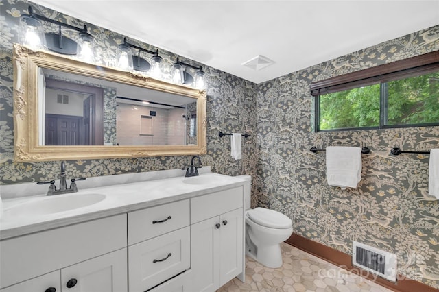 55 Toxaway Shrs Unit 14, Lake Toxaway, NC 28747 - bathroom featuring double vanity, tile patterned flooring, and wallpapered walls