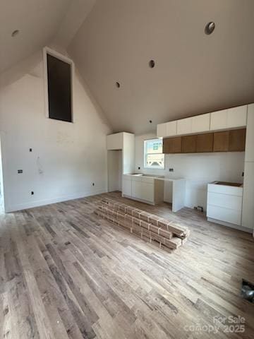 808 Country Club Dr, Waynesville, NC 28786 - unfurnished living room featuring light wood-type flooring and vaulted ceiling