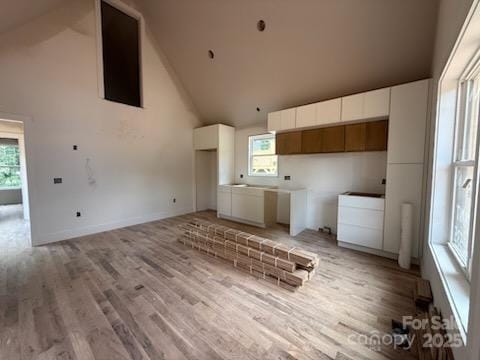 808 Country Club Dr, Waynesville, NC 28786 - unfurnished living room featuring high vaulted ceiling, healthy amount of natural light, and light wood finished floors
