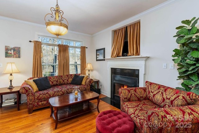 387 Goodview Dr, Hendersonville, NC 28792 - living area with wood finished floors, ornamental molding, and a fireplace