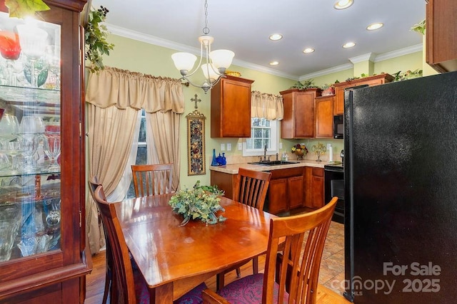 387 Goodview Dr, Hendersonville, NC 28792 - dining area featuring recessed lighting, a chandelier, and crown molding