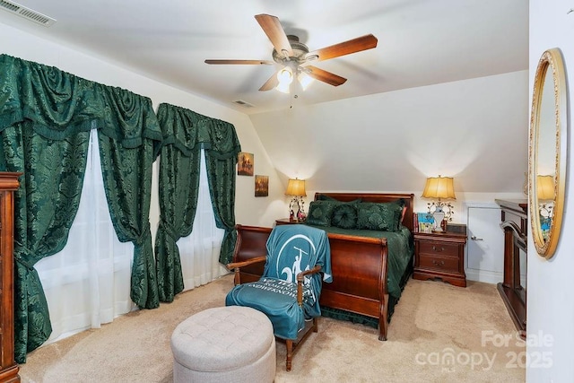 387 Goodview Dr, Hendersonville, NC 28792 - bedroom featuring carpet, lofted ceiling, and ceiling fan