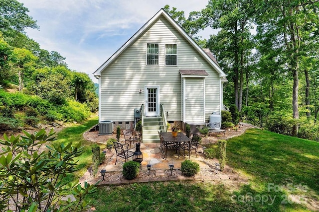 387 Goodview Dr, Hendersonville, NC 28792 - rear view of house with crawl space, a patio area, and a lawn