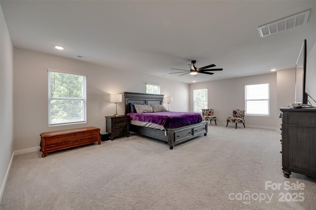 1195 Cavalier Ln, Rock Hill, SC 29730 - bedroom with light colored carpet, baseboards, a ceiling fan, and recessed lighting