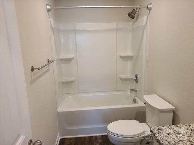 1195 Winding Creek Rd, Salisbury, NC 28146 - full bath featuring toilet, wood finished floors, shower / washtub combination, and vanity