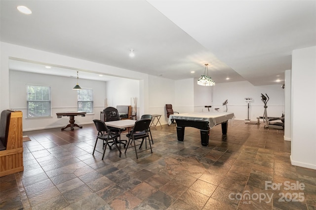 4201 Amber Leigh Way Dr, Charlotte, NC 28269 - game room featuring pool table, stone tile floors, and recessed lighting