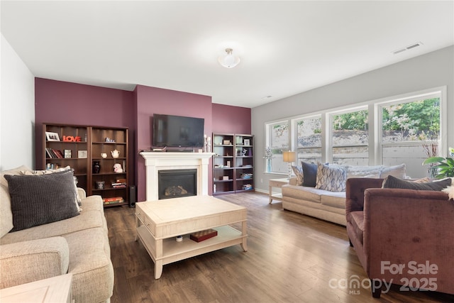 3212 Gilroy Dr, Fort Mill, SC 29707 - living area featuring dark wood finished floors and a glass covered fireplace