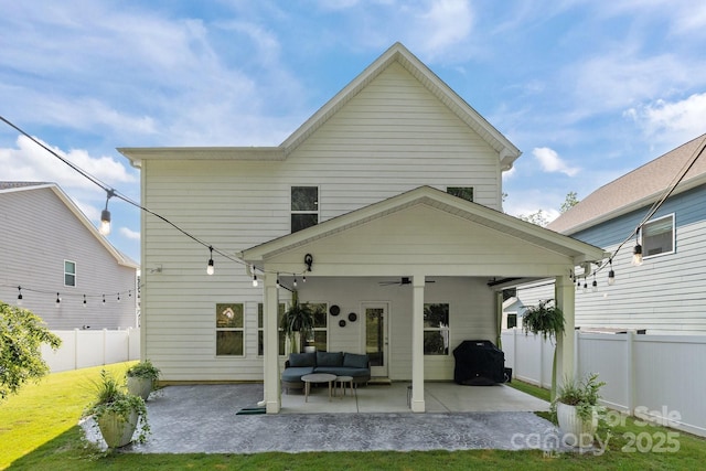 229 Cramerton Mills Parkway, Cramerton, NC 28032 - rear view of property with ceiling fan, an outdoor hangout area, and a patio area